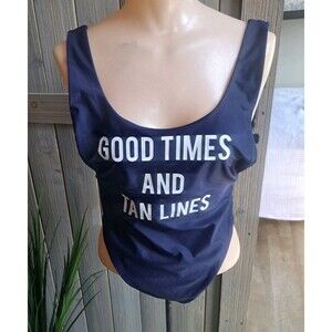 Aerie Good Times Tan Lines One Piece Swimsuit Medium Open Back Navy Bathingsuit